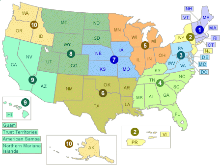 Map showing EPA regions