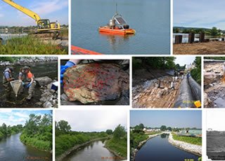 Collage of GE/Housatonic River cleanup photos