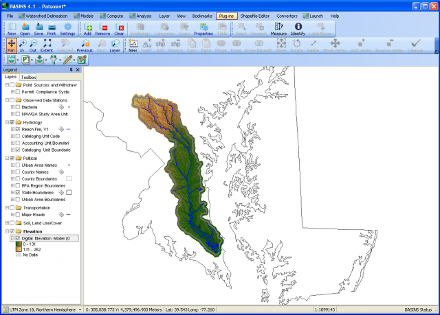 Screen image of BASINS GIS data