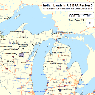 Map showing Tribal lands in EPA Region 5
