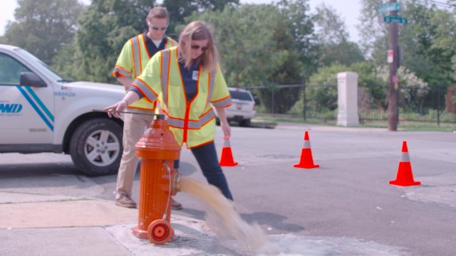 two people with fire hydrant