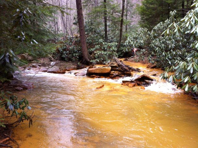 Image of stream impacted by acid mine drainage