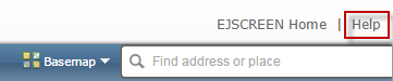 screenshot of EJScreen toolbar with Help link