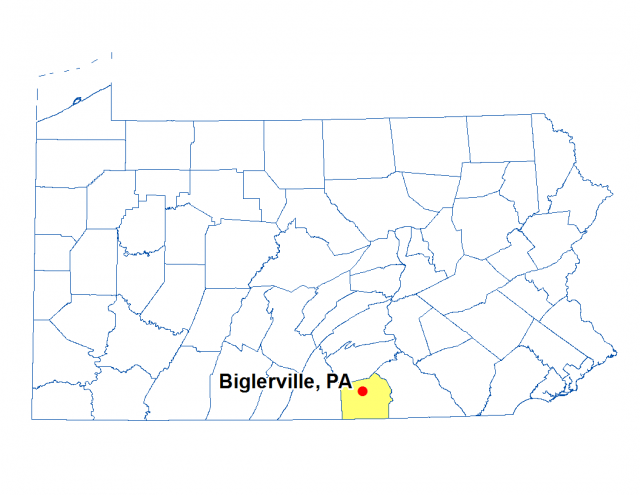 Map highlighting the location of Bidlerville, PA. 
