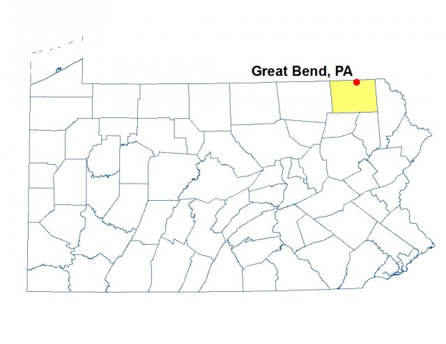 A map of Pennsylvania featuring Great Bend