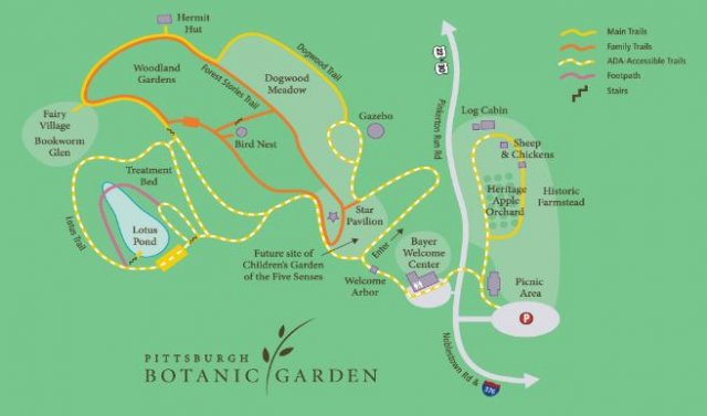 A map of the Pittsburg Botanical Gardens grounds