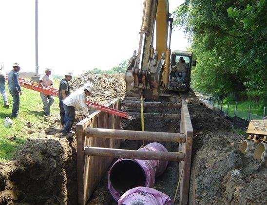 Installation of a pipe designated for the transport of non-potable water. 