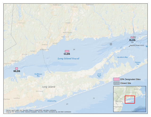 Map of Dredged Material Disposal Sites in Long Island Sound