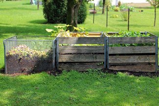 composting bins in backyard