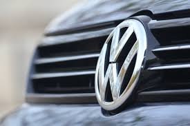 Closeup of Volkswagen logo on a car grill