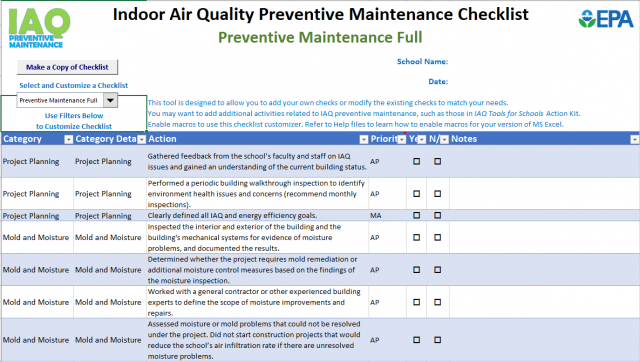 mage of the iaq preventive maintenance checklist