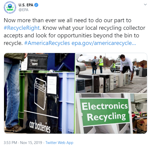 Now more than ever we all need to do our part to #RecycleRight. Know what your local recycling collector accepts and look for opportunities beyond the bin to recycle. 