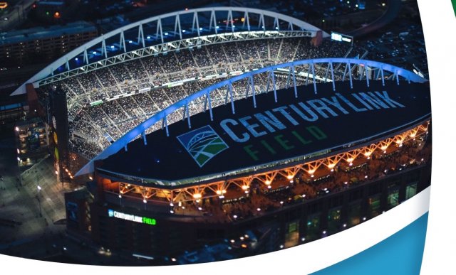 This is an aerial view of CenturyLink Field, the stadium where the Seattle Seahawks play.