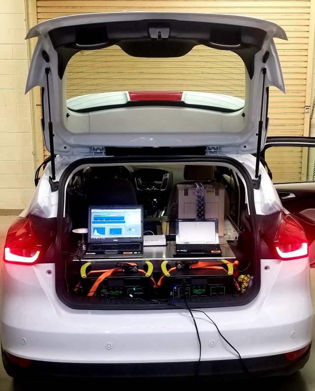 An EPA vehicle equipped with mobile air quality monitoring technology.