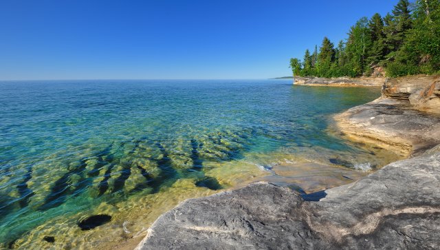Pristine clear waters of Lake Superior Pictured Rocks National Lake-shore ,near Munising, Michigan USA