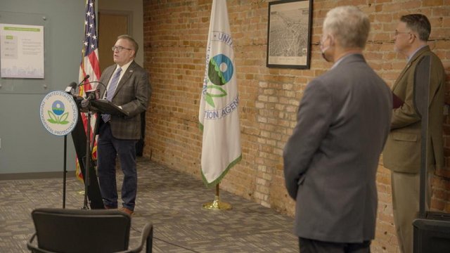 Administrator Wheeler announcing $5.6 million grant to remove lead service lines in Benton Harbor, Michigan.