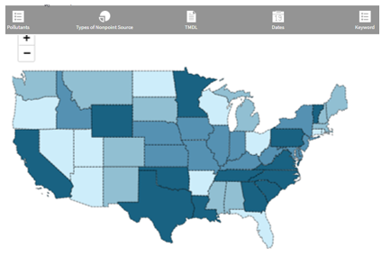 Sample screen shot from Nonpoint Source  Success Story map and filters