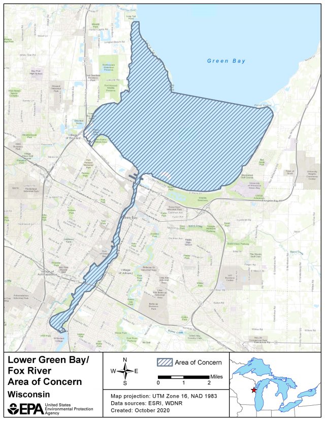 Lower Green Bay and Fox River AOC Boundary Map 