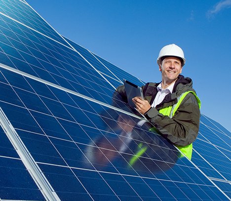 Worker with solar panels
