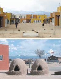 traditional housing with mountains in the background