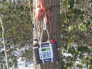 Close-up of one of the perimeter air monitoring devices, which measures levels of oxygen, carbon monoxide, volatile organic compounds, hydrogen sulfide and the lower explosive limit in the atmosphere. The monitoring devices  send wireless signals, includi