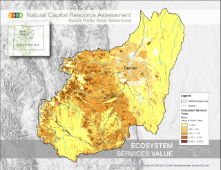 map of the South Platte watershed showing the dollar value of acres per year across the watershed.