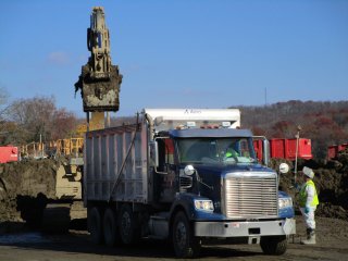 Truck Loading Processed Sediment in Staging Area – November 2016