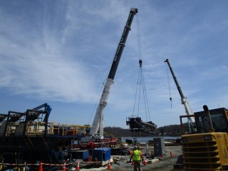 Crane Lift to Install Filter Press Used in Dredged Sediment Processing – April 2017
