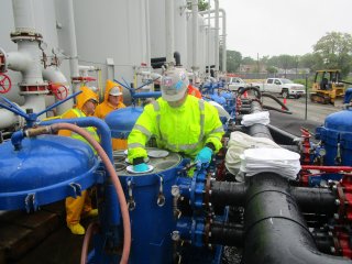 Installation of Filter Bags Used in Processing of Water from Dredged Sediment – May 2017