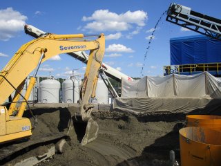 Conveyor Transferring Processed Sediment onto Staging Area in Conjunction with Management of Sediment Pile – June 2017