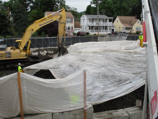 Covering of Processed Dredge Sediment Pile at Completion of Work Day – June 2017