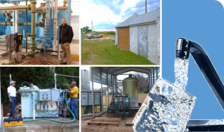 18th annual drinking water workshop banner. images: water faucet filling glass, biological treatment, arsenic treatment, waterboy, small system