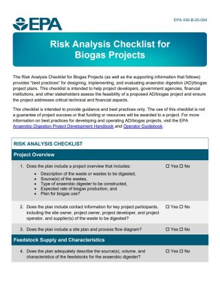 Risk Analysis and Technical Review Checklist for Preparing Biogas Project Plans