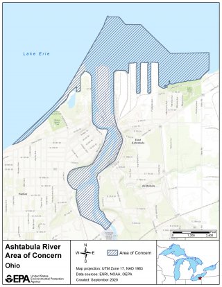 map showing the state approved boundary of the Ashtabula River AOC