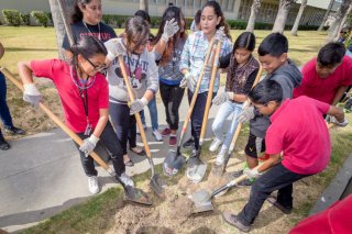 Picture of students shoveling dirt