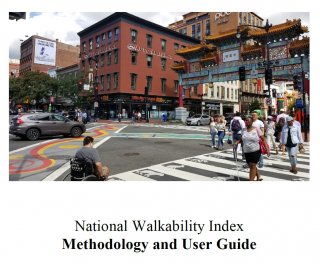 Cover of National Walkability Index User Guide showing people crossing a street