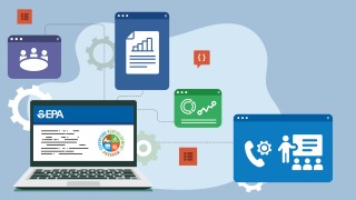 Icon of a laptop and written materials.