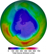 Earth from above, showing an ozone hole in the atmosphere