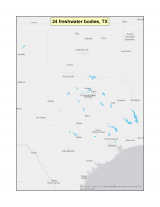 Map of no-discharge zone for 24 freshwater bodies in Texas