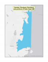 Map of Camden, Rockport, Rockland, and portions of Owls Head no-discharge zone