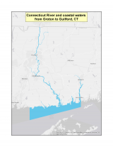 Map of Connecticut River and coastal waters, CT no-discharge zone