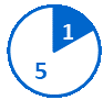 Circular pie chart with 1 completed milestone shown in a blue slice and 6 pending milestones in a white slice with a blue outline.