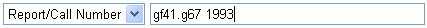 Screenshot showing the "Report/Call Number" field being searched with a Library of Congress call number.