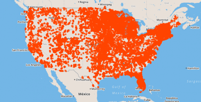 Figure 1. CONUS streetmap with site data from CyAN Field Integrated Exploratory Lakes Database.