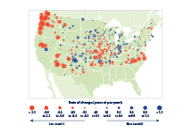 Map showing the average rate of change in total snowfall in the contiguous 48 states from 1930 to 2007. 