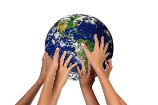 Hands on a globe