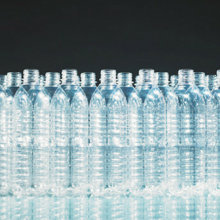 Group of clear plastic water bottles