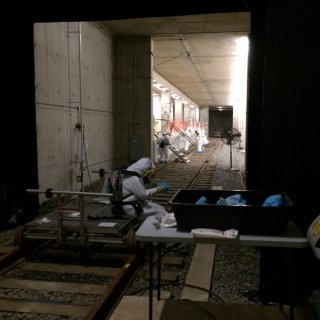 Scientist decontaminating a subway