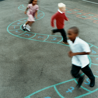 Children in line on hopscotch