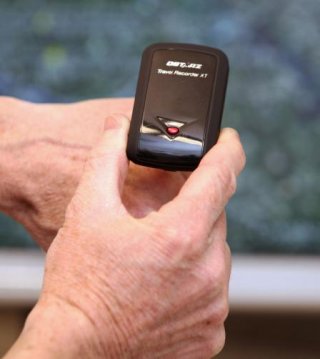 GPS data loggers like this one collect information on a person's location and speed for input into MicroTrac.